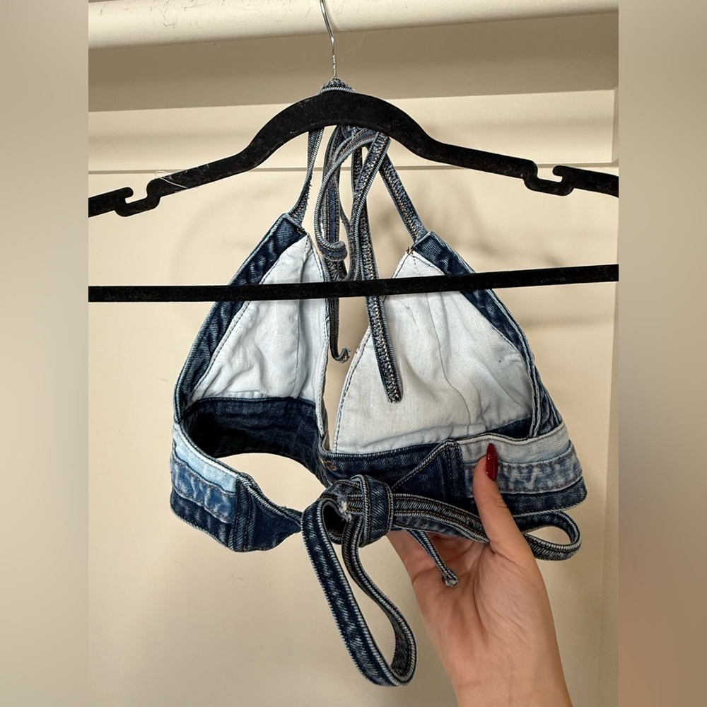 Denim Patchwork Halter Top - image 2